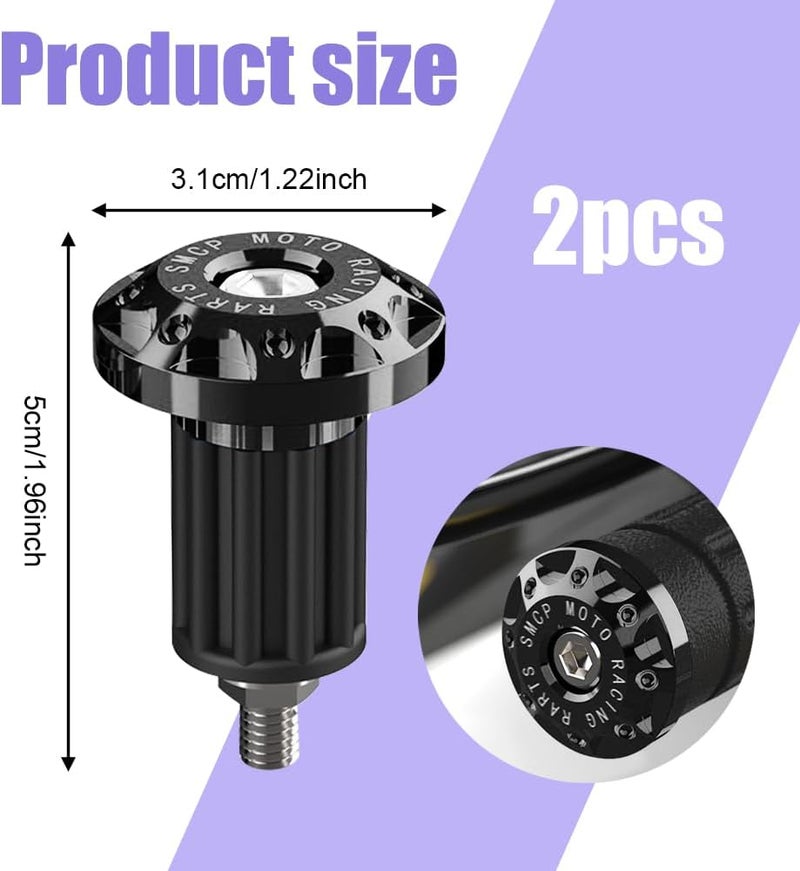 Lecctso 2PCS Universal Motorcycle Bar End Plug, Aluminum Alloy Handlebar Grip End Caps, 7/8" 22mm Moto Grips Ends Replacement for Kawasaki, Suzuki, Yamaha, Ducati (Black) - Image 2